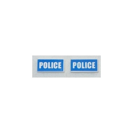 LEGO 3069bpx139 Tile 1 x 2 with Groove with 'POLICE' White on Blue Background Pattern