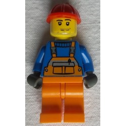 LEGO cty0079 Overalls with Safety Stripe Orange, Orange Legs, Red Construction Helmet, Smirk and Stubble Beard (200 / 2017))