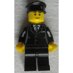 LEGO cty0145a Suit Black, Black Police Hat, Black Eyebrows, Thin Grin