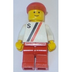 LEGO s002 'S' - White with Red / Black Stripe, Red Legs, Red Cap