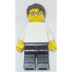 LEGO pln176 Plain White Torso with White Arms, Black Legs, Dark Brown Short Tousled Hair, Glasses