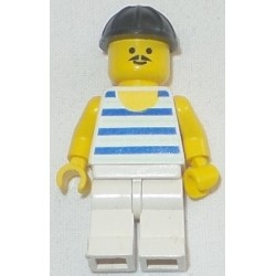 LEGO par026 Horizontal BlueWhite Stripes, White Legs, Black Construction Helmet