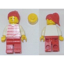 LEGO hor024 Horizontal Lines Red - White Arms - Red Legs, Red Ponytail Hair (with 3626ap01)