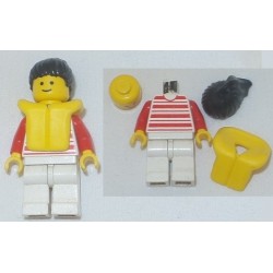 LEGO hor022 Horizontal Lines Red - Red Arms - White Legs, Black Ponytail Hair, Life Jacket (with 3626ap01)