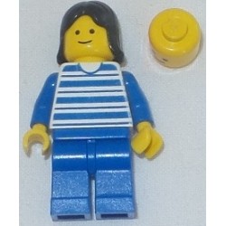 LEGO hor002 Horizontal Lines Blue - Blue Arms - Blue Legs, Black Female Hair