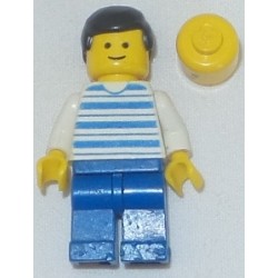 LEGO hor004 Horizontal Lines Blue - White Arms - Blue Legs, Black Male Hair, White Arms