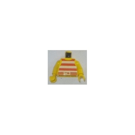 LEGO 973p31c01 Minifig Torso with Pirate Stripes Pattern (Red/Cream - yellow arms / hands)