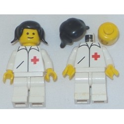 LEGO doc008 Doctor - Straight Line, White Legs, Black Pigtails Hair