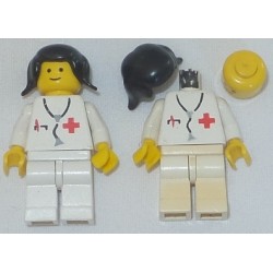 LEGO doc030 Doctor - Stethoscope, White Legs, Black Pigtails Hair