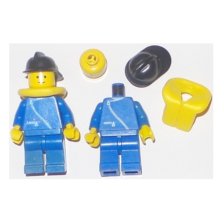 LEGO zip025 Jacket with Zipper - Blue, Blue Legs, Black Fire Helmet, Life Jacket (3626bp01)