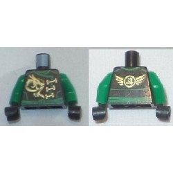 LEGO 973bd2300c01 Torso Robe with Gold Clasps, Dragon, Green Sash and Asian Character and Wings on Back Print