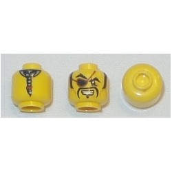 LEGO 3626cbd1663 Minifig Head Captain Soto, Dual Side, Eyepatch, Mustache, Ponytail on Back Print [Hollow Stud]