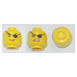 LEGO 3626cbd1334 Minifig Head Cyren / Pirate, Dual Sided, Eyepatch, Smile / Angry Mouth with Teeth Print [Hollow Stud]