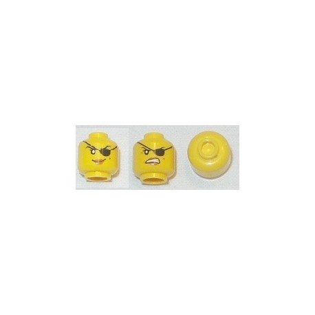 LEGO 3626cbd1334 Minifig Head Cyren / Pirate, Dual Sided, Eyepatch, Smile / Angry Mouth with Teeth Print [Hollow Stud]