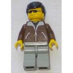 LEGO twn003 Jacket Brown - Light Gray Legs, Black Male Hair, Black Sunglasses