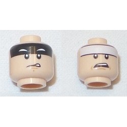 LEGO 3626cbd1740 Minifig Head Batman, Dual Sided Black Stripe on Forehead, Crooked / Angry Mouth Print [Hollow Stud]