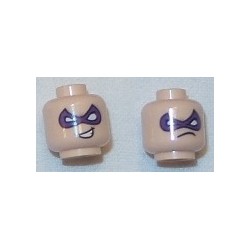 LEGO 3626cbd1732 Minifig Head Riddler, Dual Sided, Purple Eyemask, Crooked Mouth Grin / Frown Print [Hollow Stud]