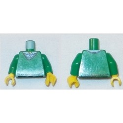 LEGO 973bd0708c01 Minifig Torso Sweater V-Neck over Button Down Blue Shirt Print, Green Arms, Yellow Hands