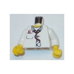 LEGO 973px496c01 Minifig Torso Hospital Lab Coat, Open Collar, Stethoscope, Pocket Pen and Thermometer Print