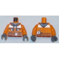 LEGO 973bd1895c01 Minifig Torso Construction Jacket over Dark Gray Hoodie, Zipper Pockets, Brown Belt Print