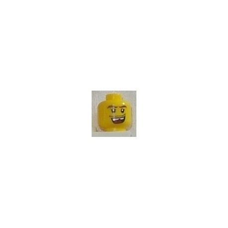 LEGO 3626bbd0507 Minifig Head Knight, Thick Brown Eyebrows with Scar, Open Mouth with Missing Tooth, White Pupils Print
