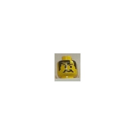LEGO 3626bpx108 Minifig Head with Black Curly Hair, Parted, Drooping Moustache, and Angry Eyebrows Pattern