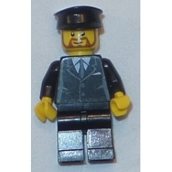 LEGO cty0189 Suit Black, Black Police Hat, Brown Beard Rounded - Tram Driver