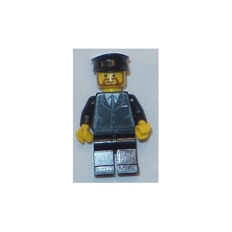 LEGO cty0189 Suit Black, Black Police Hat, Brown Beard Rounded - Tram Driver