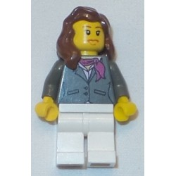 LEGO cty0187 Dark Bluish Gray Jacket with Magenta Scarf, White Legs, Reddish Brown Female Hair over Shoulder