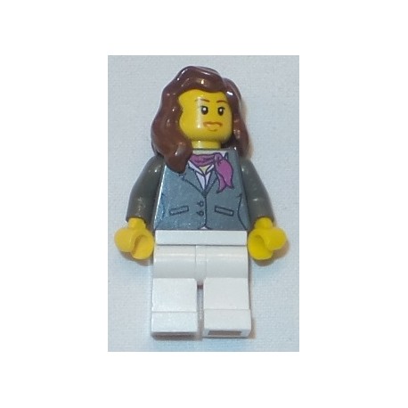 LEGO cty0187 Dark Bluish Gray Jacket with Magenta Scarf, White Legs, Reddish Brown Female Hair over Shoulder