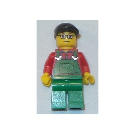LEGO cty0245 Overalls Farmer Green, Black Short Bill Cap and Glasses