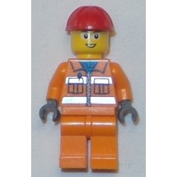 LEGO cty0246 Construction Worker - Orange Zipper, Safety Stripes, Orange Arms, Orange Legs (Crane Operator)
