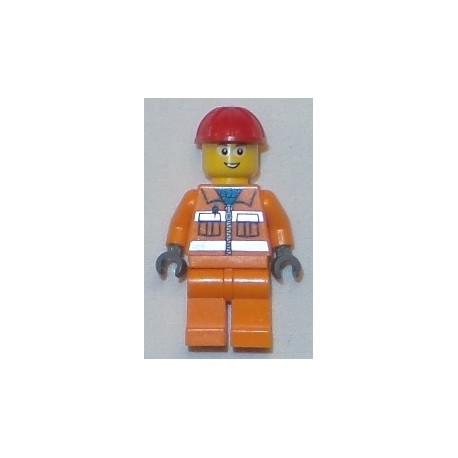 LEGO cty0246 Construction Worker - Orange Zipper, Safety Stripes, Orange Arms, Orange Legs (Crane Operator)