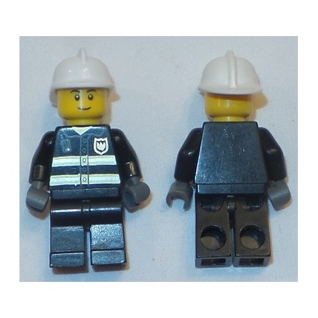 LEGO cty0023 Fire - Reflective Stripes, Black Legs, White Fire Helmet, Brown Eyebrows, Thin Grin