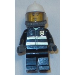 LEGO cty0024 Fire - Reflective Stripes, Black Legs, White Fire Helmet, Breathing Neck Gear with Air Tanks