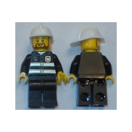 LEGO cty0022 Fire - Reflective Stripes, Black Legs, White Fire Helmet, Brown Beard Angular