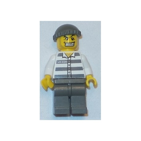 LEGO cty0040 Police - Jail Prisoner 50380 Prison Stripes, Dark Bluish Gray Legs, Dark Bluish Gray Knit Cap, Gold Tooth