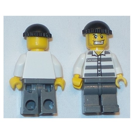 LEGO cty0007 Police - Jail Prisoner 50380 Prison Stripes, Dark Bluish Gray Legs, Black Knit Cap, Gold Tooth
