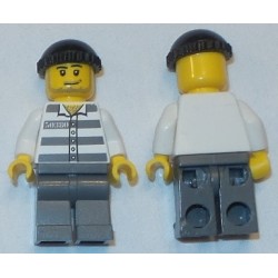 LEGO cty0200 Police - Jail Prisoner 50380 Prison Stripes, Dark Bluish Gray Legs, Black Knit Cap, Smirk and Stubble Beard