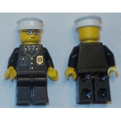 LEGO cty0091 Police - City Suit with Blue Tie and Badge, Black Legs, Glasses, White Hat