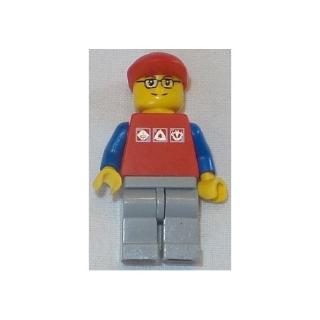 LEGO cty0060 Red Shirt with 3 Silver Logos, Dark Blue Arms, Light Bluish Gray Legs, Glasses