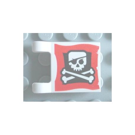 LEGO 2335px23 Flag 2 x 2 with Eyepatch Skull, Bones, and Red Border Pattern