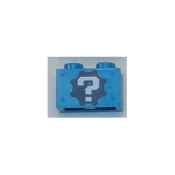 LEGO 3004bd042 Brick 1 x 2 with White Question Mark on Black Gear Pattern