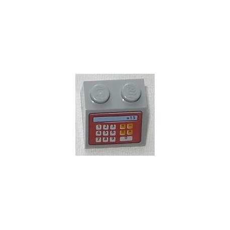 LEGO 3039bd062 Slope Brick 45 2 x 2 with Red Cash Register and '+15' PatternGreen and Light Gray Controls Pattern