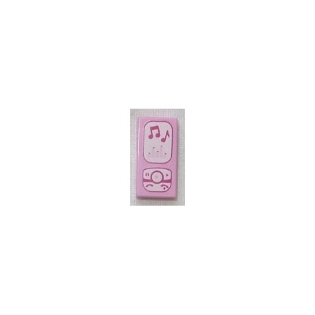 LEGO 3069bbd0175 Tile 1 x 2 with Magenta and White Cell Phone / Music Player Pattern
