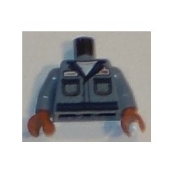LEGO 973bd3830c01 Minifig Torso Coveralls, Dirty Pockets, Face with Wrenches on Back Pattern, Sand Blue Arms, DkOrange Hands