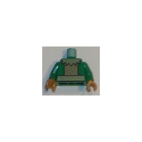 LEGO 973bd2972c01 Minifig Torso Gold Scalloped Collar, Plate Armor, and Belt Pattern, Green Arms, Pearl Gold Hands