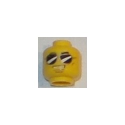 LEGO 3626cbd2396 Minifig Head Dual Sided Thick Black Eyebrows, Black Sunglasses, Smile with Teeth / White Pupils, Closed Mouth