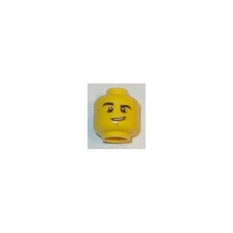 LEGO 3626cbd0857 Minifig Head Male Black Eyebrows, Raised Right Eyebrow, Chin Dimple, and Lopsided Grin with Teeth