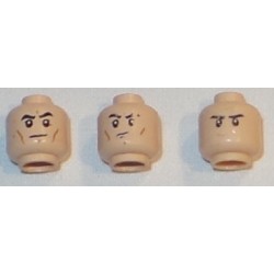 LEGO 3626cbd0704 Minifig Head Male Black Eyebrows, Cheek Lines, White Pupils and Frown